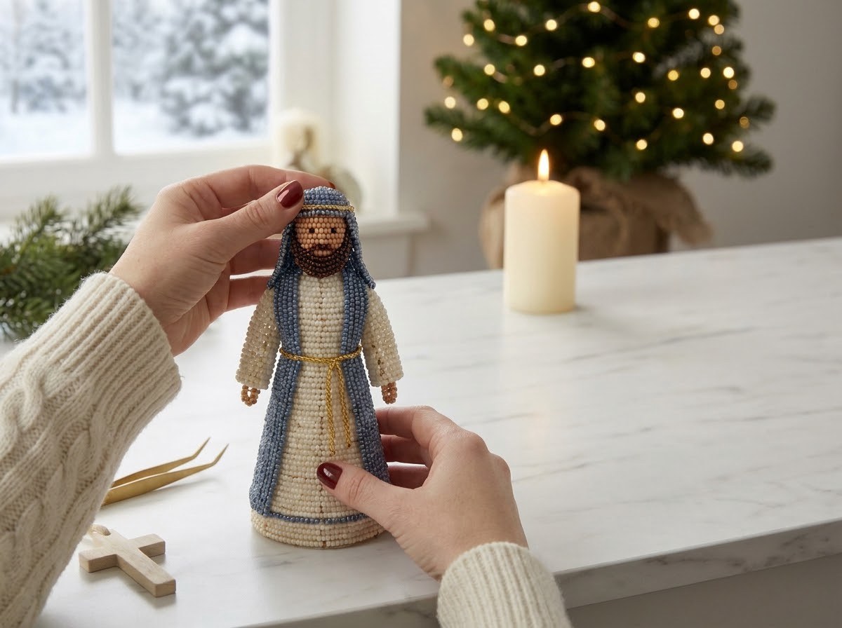 A complete Holy Family, bead by bead.